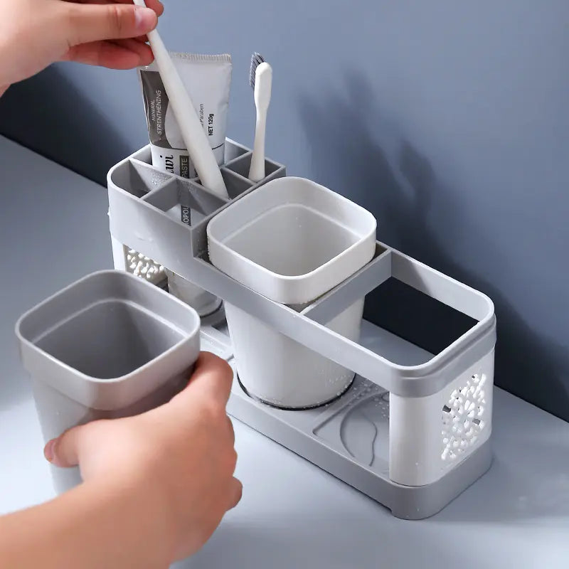Creative Toothbrush Holder Set for Home Use, with 2 Mouthwash Cups, 1 Count Creative Countertop Toothbrush Storage Rack, Home Organiser for Bathroom