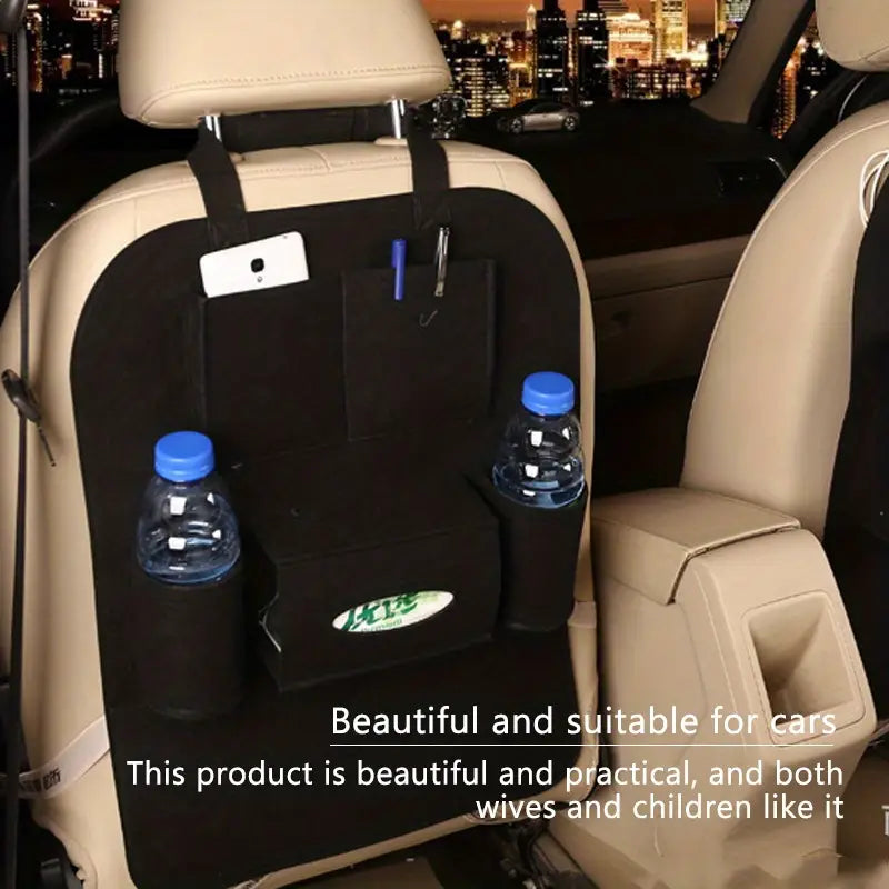 Multi-Pocket Rear Seat Storage Bag for Kids & Adults, Travel & Road Trips, Tablet Holder, Drink & Toy Storage for SUV, Truck, Sedan, Good for Summer Vacation, Felt Car Storage Bag - Rear Seat Organizer (1pc)