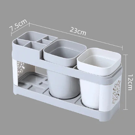 Creative Toothbrush Holder Set for Home Use, with 2 Mouthwash Cups, 1 Count Creative Countertop Toothbrush Storage Rack, Home Organiser for Bathroom