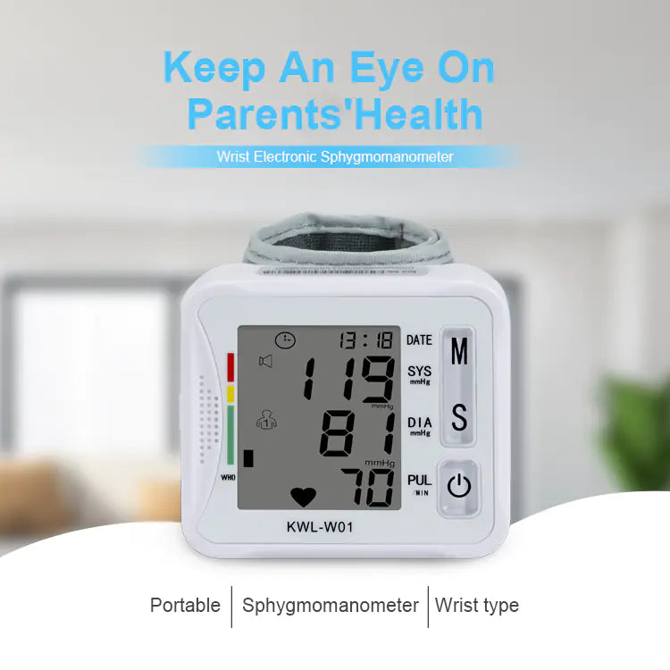 Smart Digital Wrist Blood Pressure Monitor, Accurate BP and Heart Rate Tracker with Large Display - KWL-WO1 for Home Use
