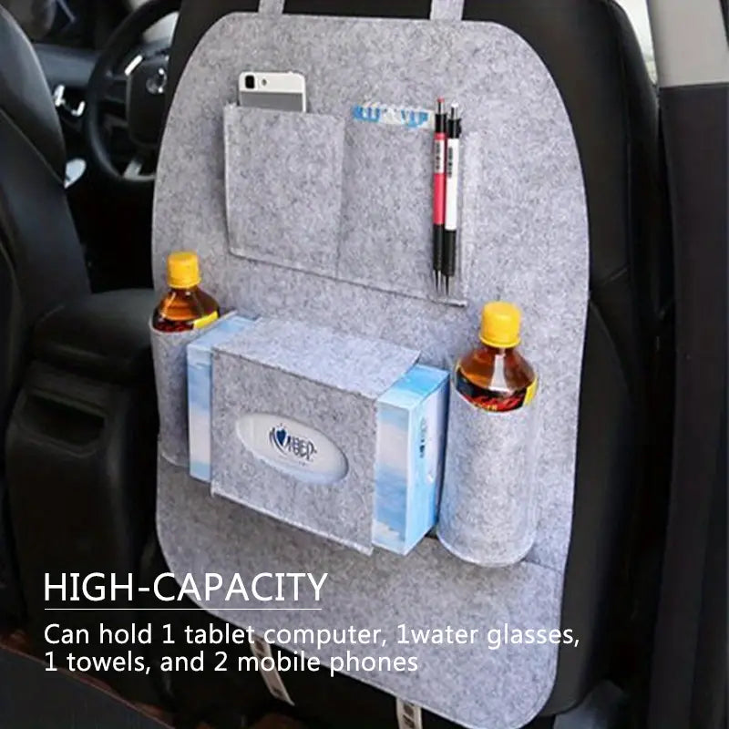 Multi-Pocket Rear Seat Storage Bag for Kids & Adults, Travel & Road Trips, Tablet Holder, Drink & Toy Storage for SUV, Truck, Sedan, Good for Summer Vacation, Felt Car Storage Bag - Rear Seat Organizer (1pc)