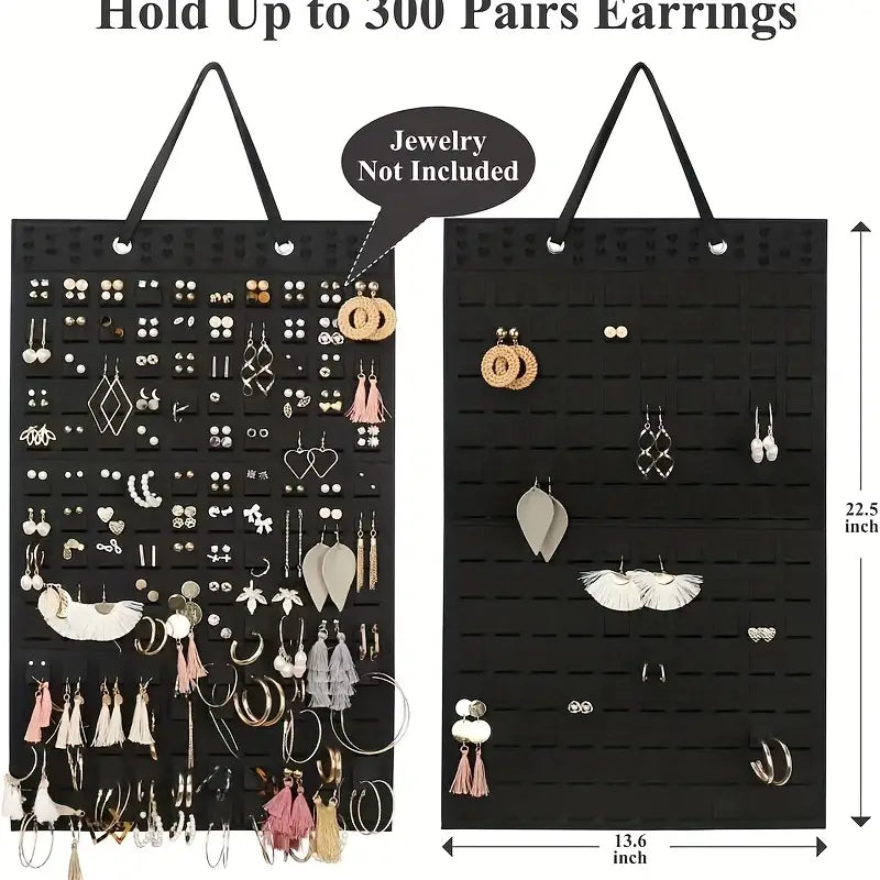 Hanging Jewelry Organizer for Earrings, Necklaces & Bracelets - Double-Sided Felt Storage Bag with Hooks, Foldable Storage-Saving Wall or Closet Hanger