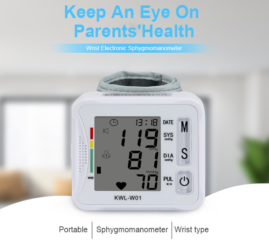 Smart Digital Wrist Blood Pressure Monitor, Accurate BP and Heart Rate Tracker with Large Display - KWL-WO1 for Home Use