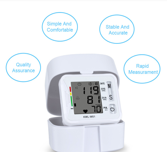 Smart Digital Wrist Blood Pressure Monitor, Accurate BP and Heart Rate Tracker with Large Display - KWL-WO1 for Home Use