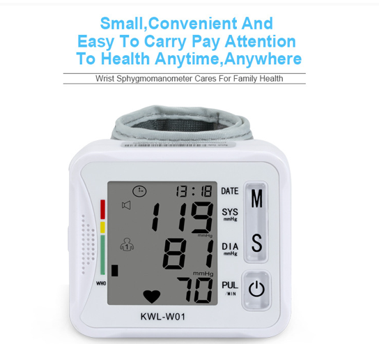 Smart Digital Wrist Blood Pressure Monitor, Accurate BP and Heart Rate Tracker with Large Display - KWL-WO1 for Home Use