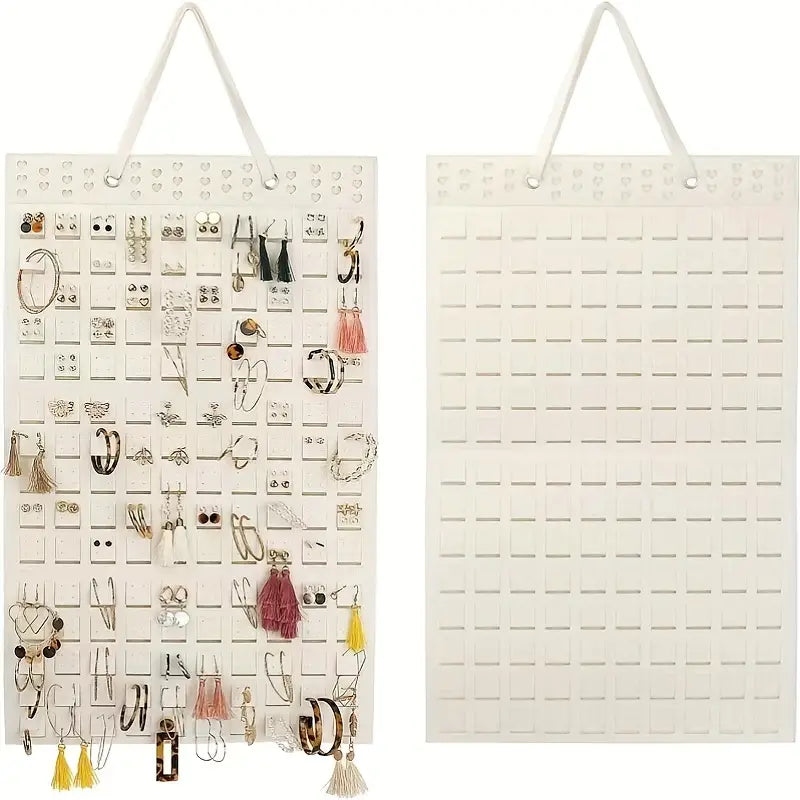 Hanging Jewelry Organizer for Earrings, Necklaces & Bracelets - Double-Sided Felt Storage Bag with Hooks, Foldable Storage-Saving Wall or Closet Hanger