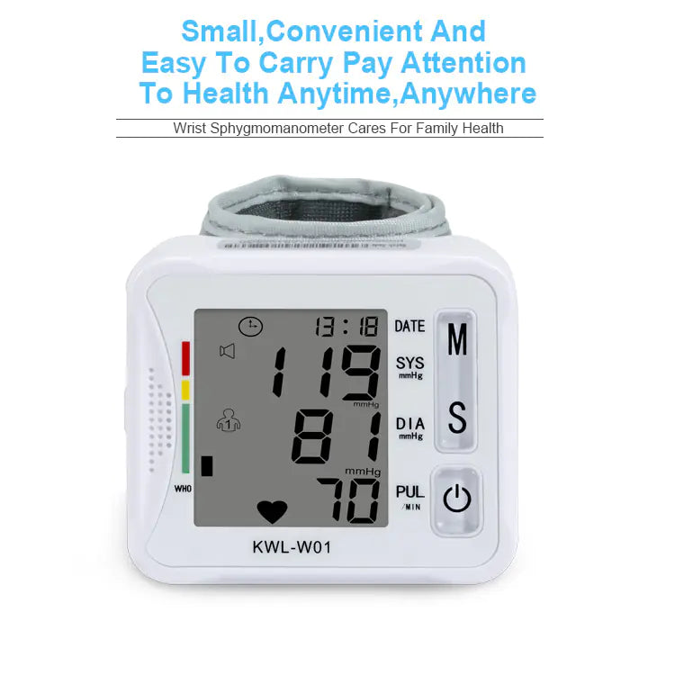 Smart Digital Wrist Blood Pressure Monitor, Accurate BP and Heart Rate Tracker with Large Display - KWL-WO1 for Home Use
