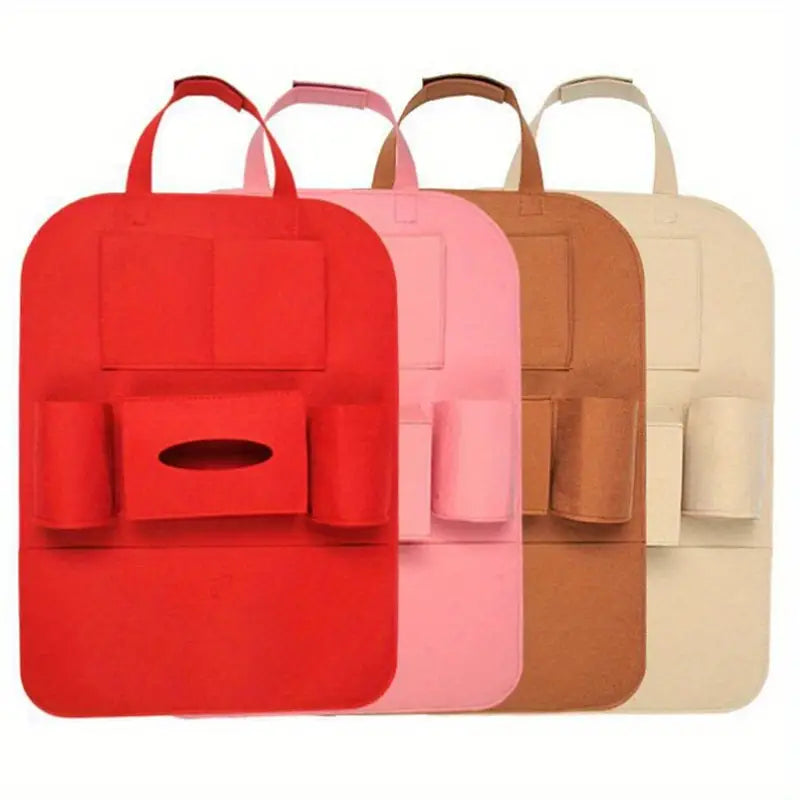 Multi-Pocket Rear Seat Storage Bag for Kids & Adults, Travel & Road Trips, Tablet Holder, Drink & Toy Storage for SUV, Truck, Sedan, Good for Summer Vacation, Felt Car Storage Bag - Rear Seat Organizer (1pc)