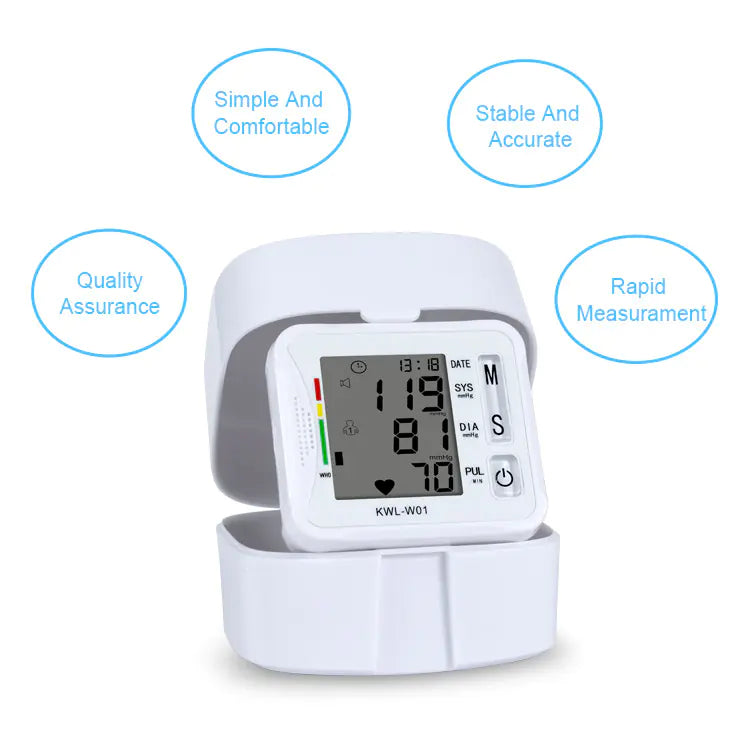 Smart Digital Wrist Blood Pressure Monitor, Accurate BP and Heart Rate Tracker with Large Display - KWL-WO1 for Home Use