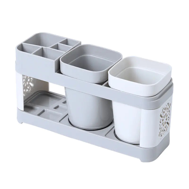 Creative Toothbrush Holder Set for Home Use, with 2 Mouthwash Cups, 1 Count Creative Countertop Toothbrush Storage Rack, Home Organiser for Bathroom