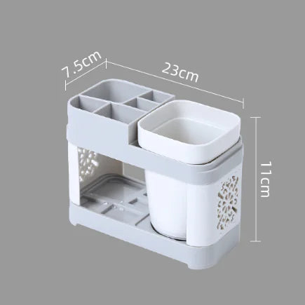 Creative Toothbrush Holder Set for Home Use, with 2 Mouthwash Cups, 1 Count Creative Countertop Toothbrush Storage Rack, Home Organiser for Bathroom