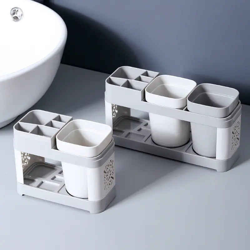 Creative Toothbrush Holder Set for Home Use, with 2 Mouthwash Cups, 1 Count Creative Countertop Toothbrush Storage Rack, Home Organiser for Bathroom