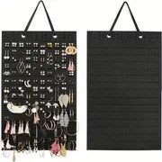 Hanging Jewelry Organizer for Earrings, Necklaces & Bracelets - Double-Sided Felt Storage Bag with Hooks, Foldable Storage-Saving Wall or Closet Hanger