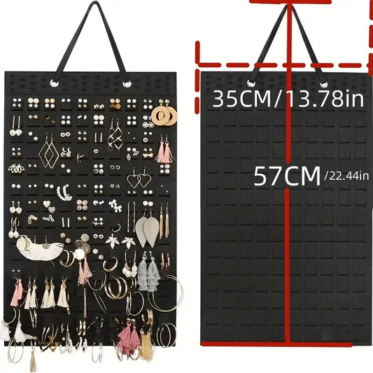 Hanging Jewelry Organizer for Earrings, Necklaces & Bracelets - Double-Sided Felt Storage Bag with Hooks, Foldable Storage-Saving Wall or Closet Hanger