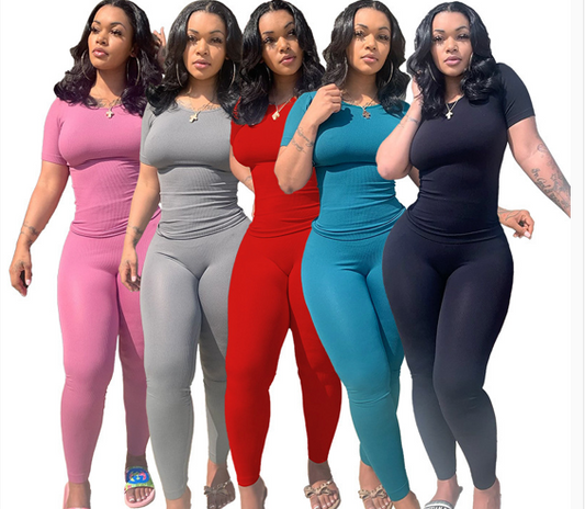 Women's Lounge Wear Ribbed Two Piece Set, Women's Solid Color Letter Print Crop Top & Skinny Pants Two-piece Set, Casual Fashion Cozy Breathable Two Piece for Daily Wear, Ladies Summer Clothes