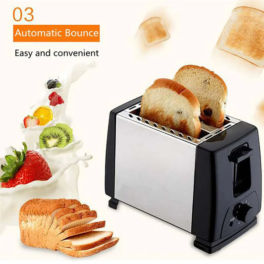 Automatic Multifunctional Breakfast Bread Toaster for Home, Two Slice with Adjustable 6 Level Browning Control
